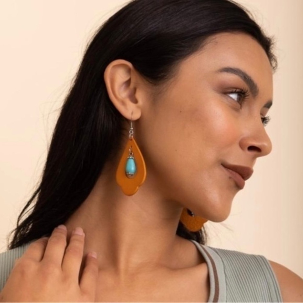 Genuine Leather Turquoise Earrings